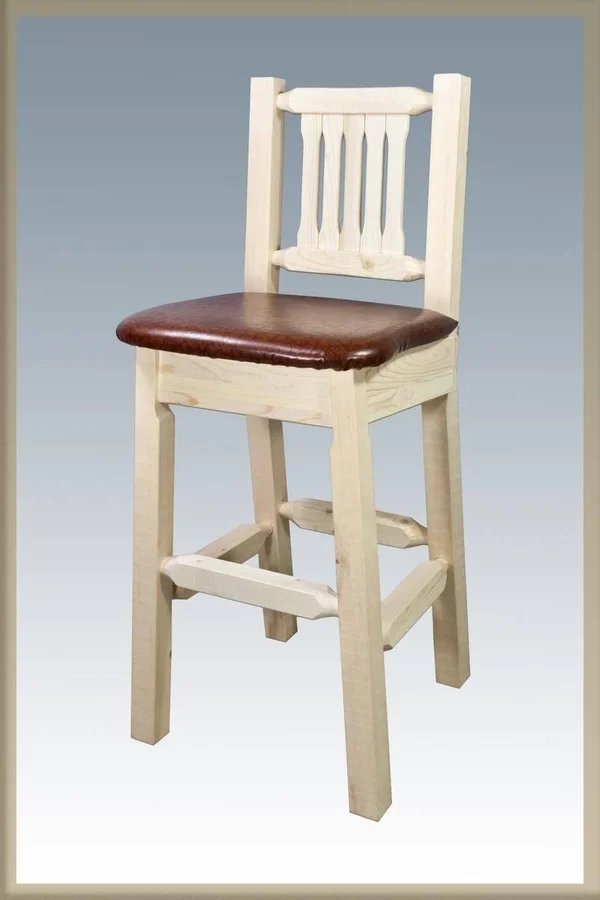 Montana Woodworks Glacier Country Collection Wood Barstool w/ BACK - Upholstered Seat Chestnut