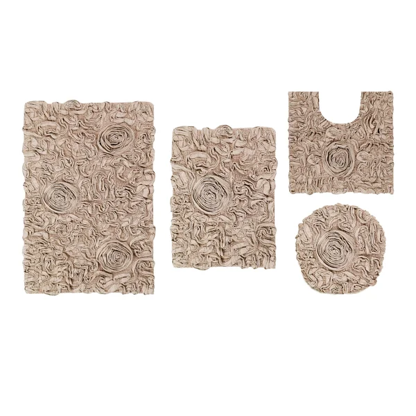 Home Weavers Bell Flower Collection - 4 Piece Set Bath Rug Lid Cover with 18 inchx18 inch/17 inchx24 inch/21 inchx34 inch/20 inc