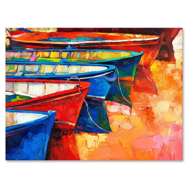 Designart &Boats in The Harbor During Warm Colourd Sunset II& Nautical & Coastal Canvas Wall Art Print - 36 in. Wide x 28 in