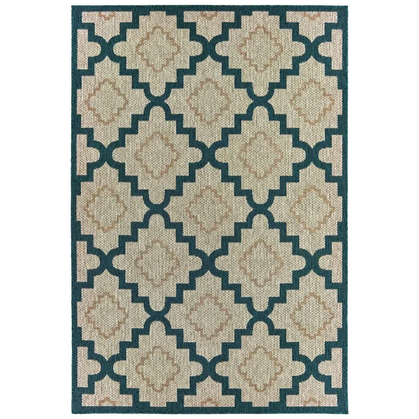 Higgins Quatrefoil Trellis Grey/ Blue Indoor-Outdoor Area Rug by Havenside Home - 5&3x22 x 7&3x22 - Grey/Blue