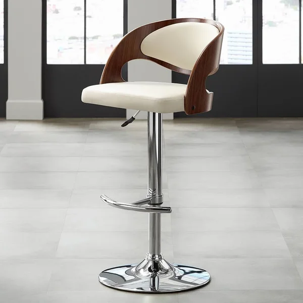 Armen Living Contemporary Malibu Cream Faux Leather Adjustable Swivel Barstool