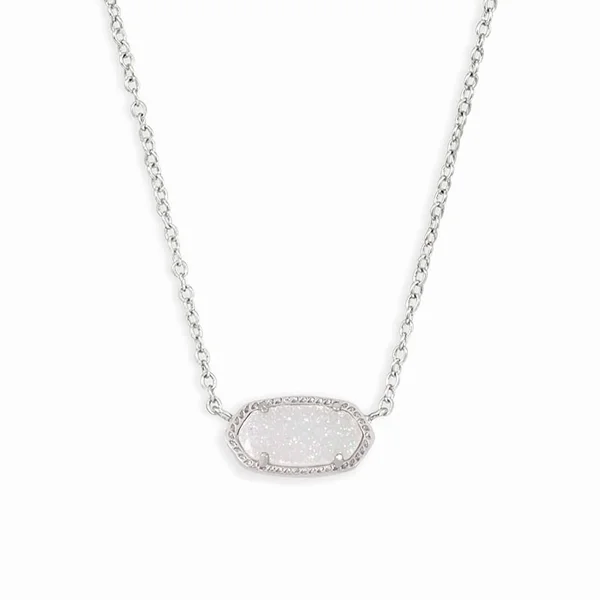Kendra Scott ELISA Silver Pendant Necklace - Iridescent Drusy
