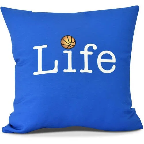 Life + Ball Word Print Pillow - Size: 26 x 26 inch, Blue