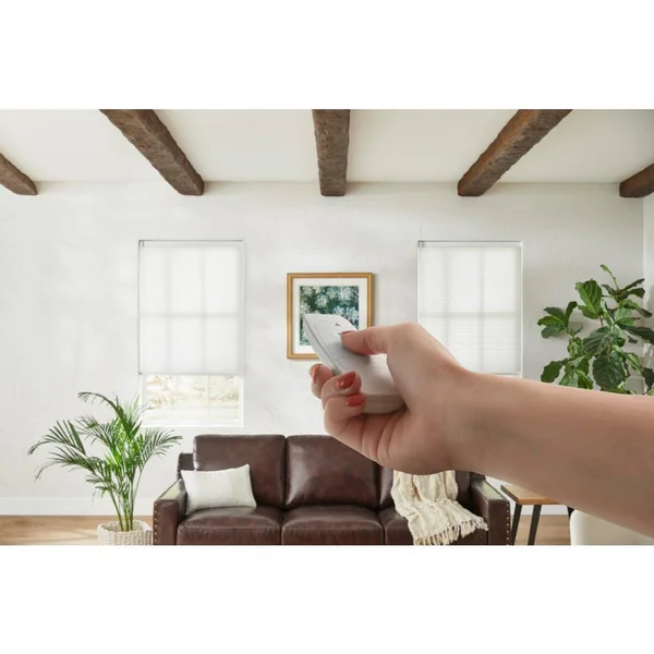 Home Decorators Collection White Cordless Light Filtering Motorized Cellular Shade with Remote Control-64.25 in. W x 48 in. L - W