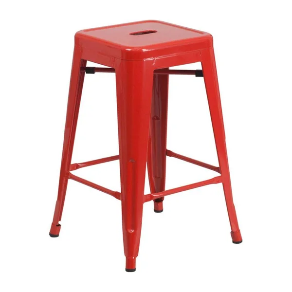 Offex 24 in. Backless Red Metal Counter Height Stool