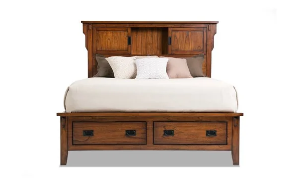 Mission Oak II Full Bookcase Storage Bed in Brown, Transitional Asian Hardwoods and Veneers by Bob&s Discount Furniture