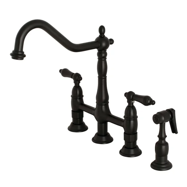 Kingston Brass KS1270ALBS Heritage Bridge Kitchen Faucet with Brass Sprayer - Matte Black