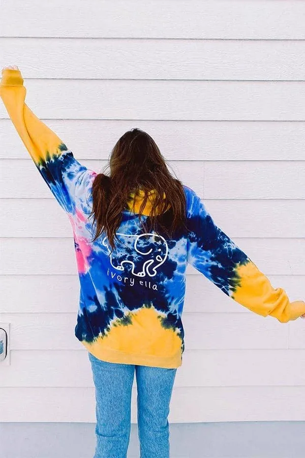 Ivory Ella Heart Tie Dye Oversized Hoodie - Blue