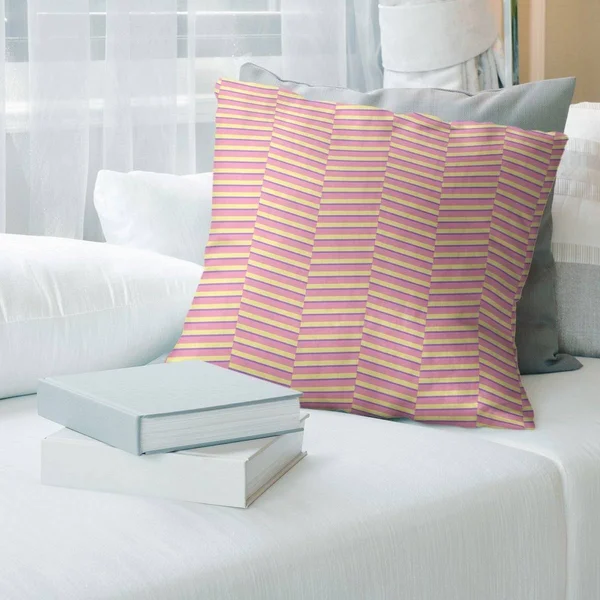 Porch & den Blaze Tri-Color Fractured Stripes Throw Pillow - 26 x 26 - Pink Purple & Yellow - Linen
