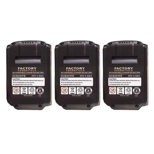 3X Replacement for DeWalt Dcb203 20 Volt 2.0Ah Lithium Ion Battery DCB200 Dcb204 Dcb205, Black