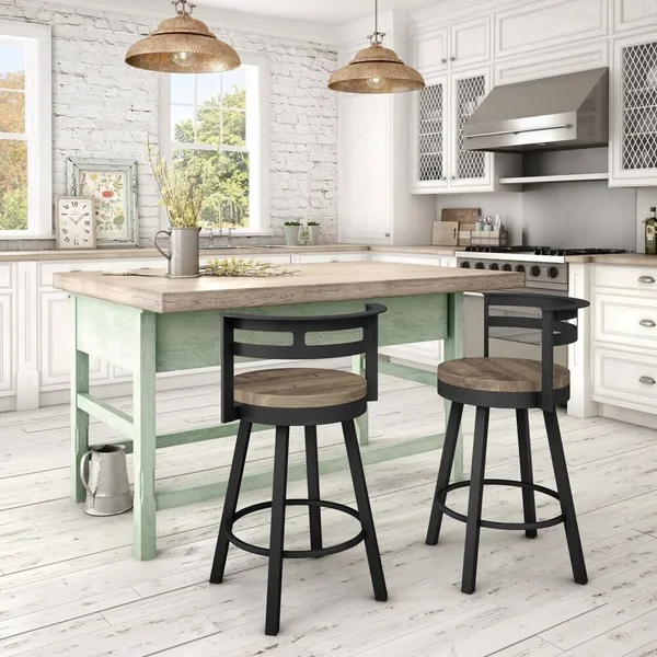 Amisco Vector Swivel Counter Stool with Distressed Wood Seat (Beige Wood - Dark Brown Metal)