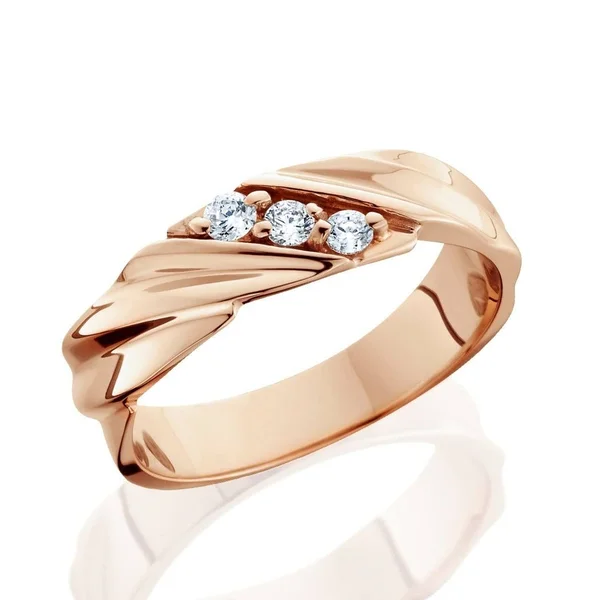 Pompeii3 - Inc 14K White Yellow and Rose Gold Men's 1/5ct TDW 3-Stone Diamond Wedding Ring, Size: 6 - Rose, Pink