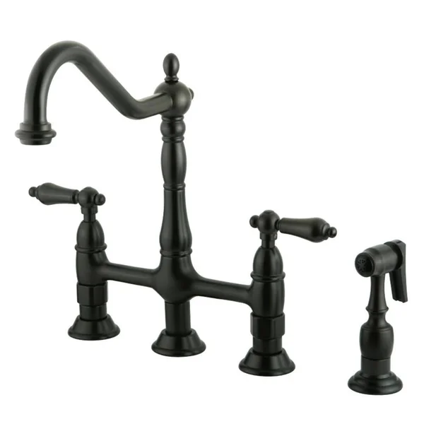 Kingston Brass KS1270ALBS Heritage Bridge Kitchen Faucet with Brass Sprayer - Matte Black