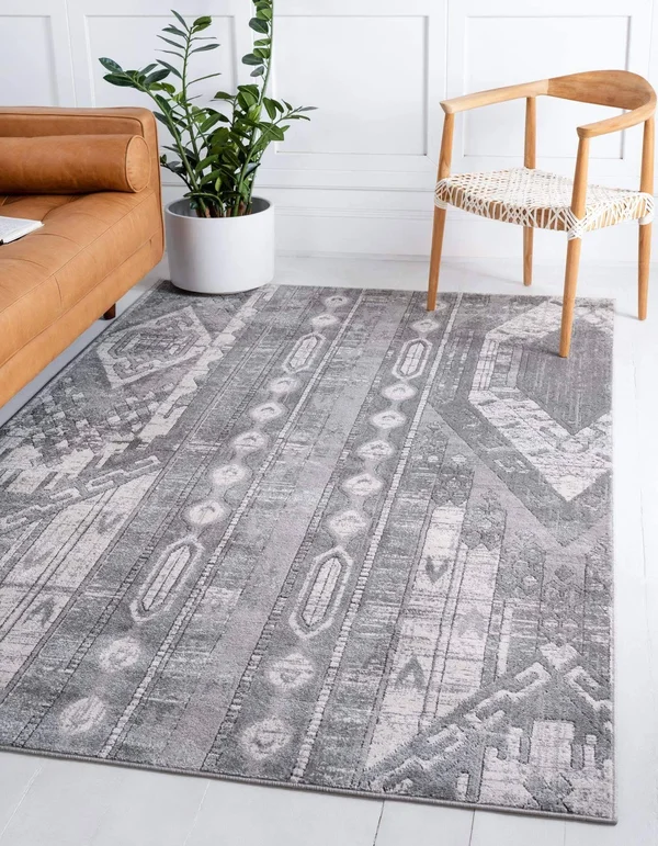 Southwestern Grand Canyon Aztec Area Rug 4 ft Square, Gray