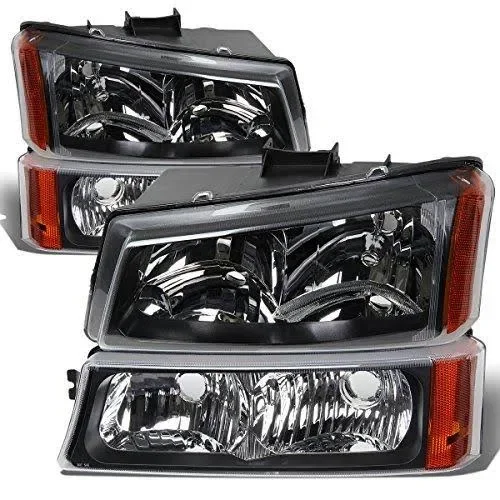 DNA Motoring for 03-06 Chevy Silverado/Avalanche 4pcs Headlight+Bumper Lamp Black Housing Amber Corner 1 Gen 04 05 Left+Right