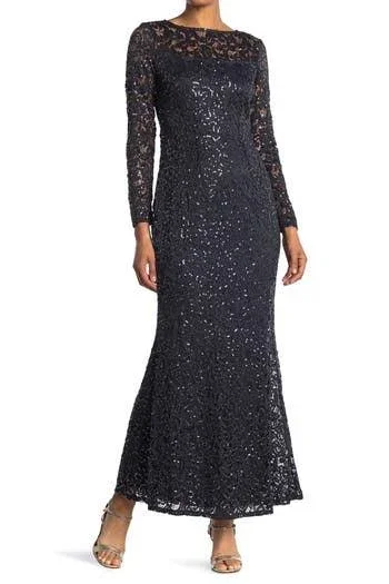 Marina Sequin Lace Long Sleeve Gown - Gun at Nordstrom Rack