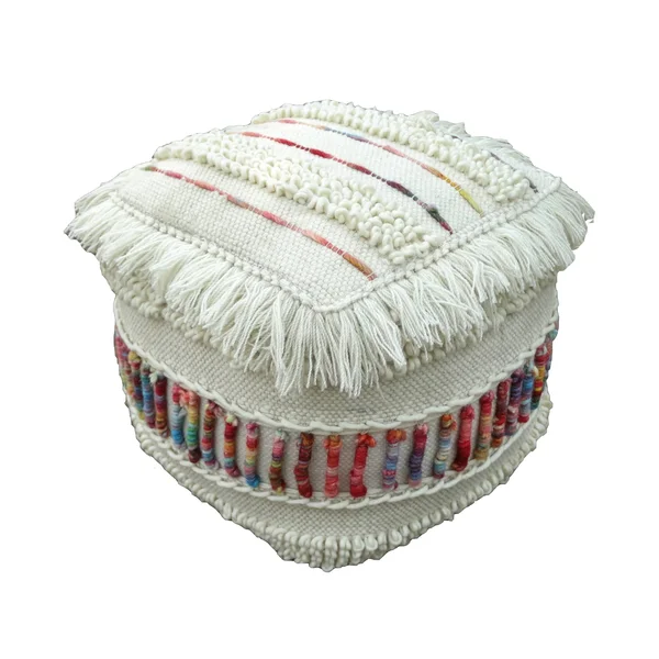 Christopher Knight Home Roth Boho Wool Pouf, Ivory and Multi-Colored