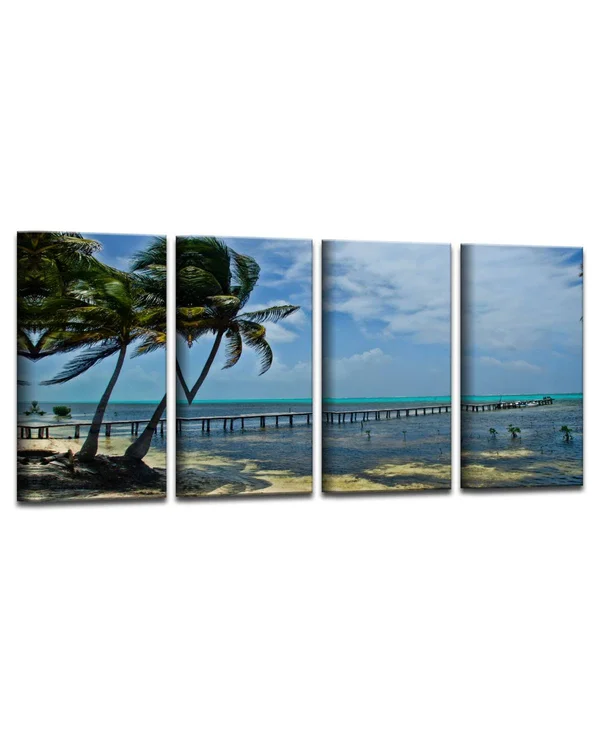 Ready2HangArt Maya Coast 4 Piece Wrapped Canvas Coastal Wall Art Set, 24x22 x 48x22 - Multi