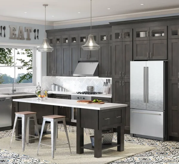 Wilora Hawthorne Shaker Cinder 36x22 x 34.5x22 x 24x22 Farm Sink 2 Doors Base Cabinet - Solid Birch with Veneered MDF Center Pan