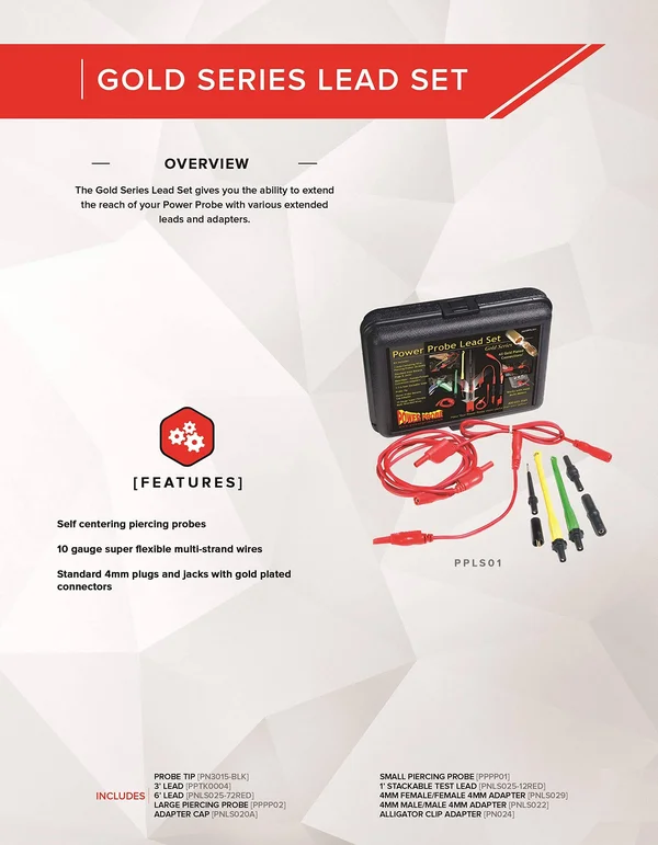 Power Probe Lead Set (ppls01) [Car Diagnostic Test Tool - Self-Centering Piercing Probes, Super Flexible Multi-Strand Wires, Gold