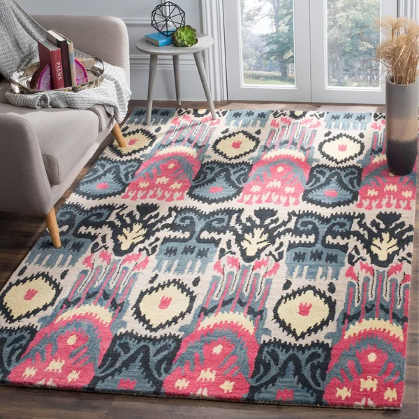 Safavieh 9& x 12& Ikat IKT466A Beige - Blue Rug
