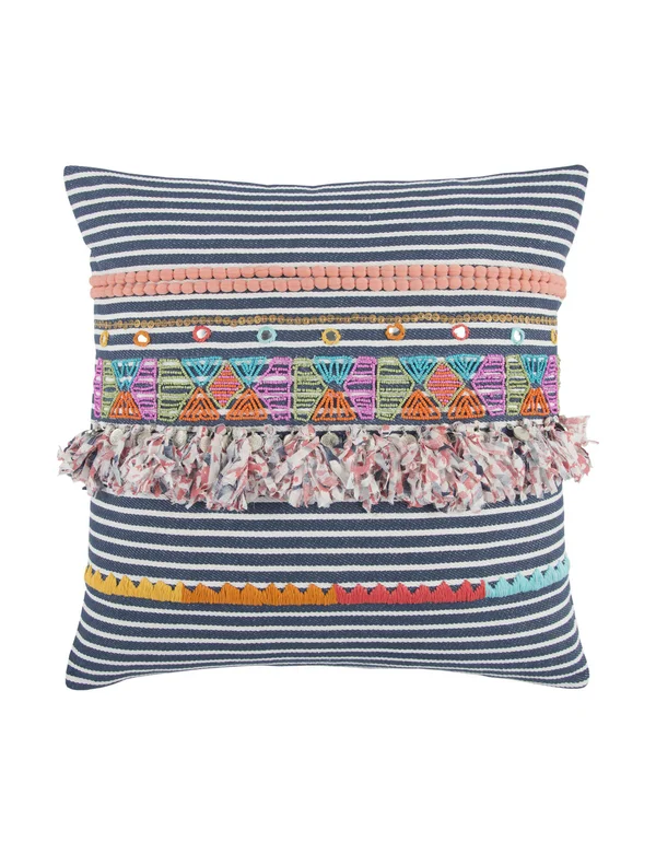 Rizzy Home Decorative Poly Filled Throw Pillow Stripe 20 inchx20 inch Navy, Size: 20 inch x 20 inch