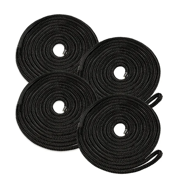 3/8x22 x 20& Double-Braided Nylon Dock Line - Black - 4 Pack