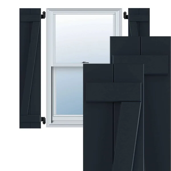 Ekena Millwork TFP102BBF11X055OB 10 3/4x22W x 55x22H True Fit PVC Two Board Joined Board-n-Batten Shutters w/Z-Bar, Starless Nig