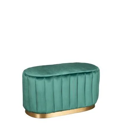 Tincher 34.5x22 Velvet Tufted Oval Standard Ottoman Everly Quinn Fabric: Green