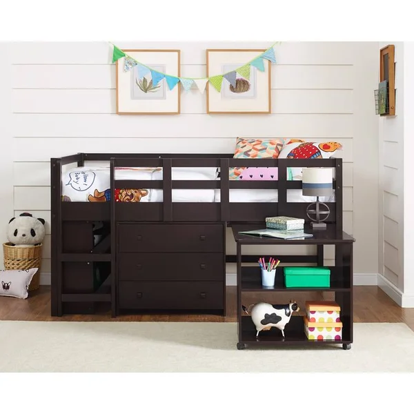 Naomi Home Low Study Loft Bed Espresso/Twin