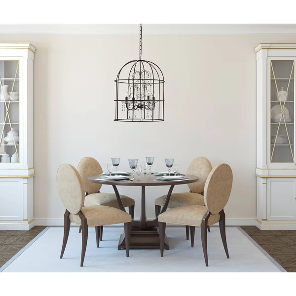 Metal Birdcage Chandelier with Crystals - Black