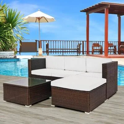 Adhithi 3-Piece Rattan Sectional Seating Group with Cushions Latitude Run, 78 x 27.5 x 25.9 in