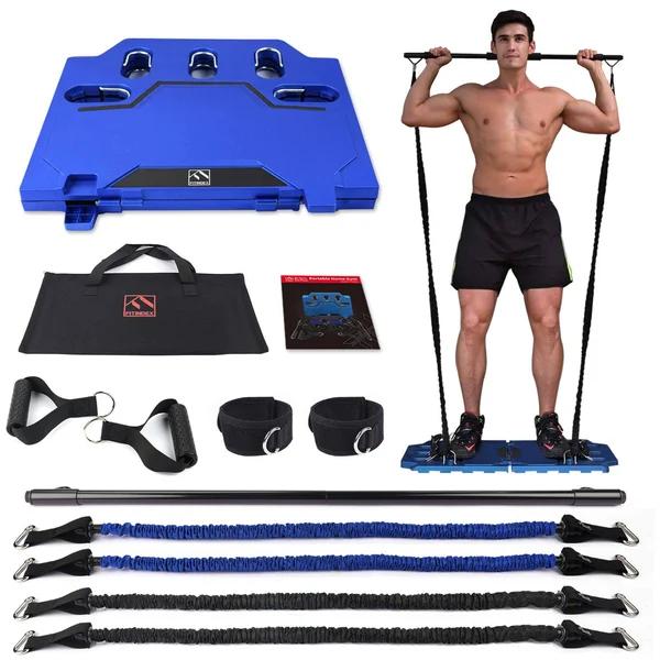 FITINDEX Portable Home Gym - Exercise Equipment with Resistance Bands Bar - Muscle Build Workout Equipment for Men/Women, Full-Bo