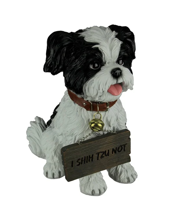 White Shih Tzu Puppy Indoor Outdoor Welcome Statue with Reversible Message Sign