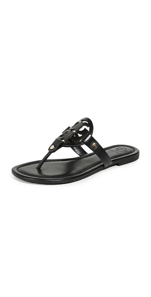 Tory Burch Ladies Black Leather Miller Sandals - Brand Size 7.5