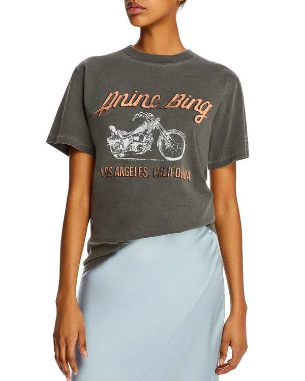 Anine Bing Lili T-Shirt Motorcycle in Charcoal, Medium