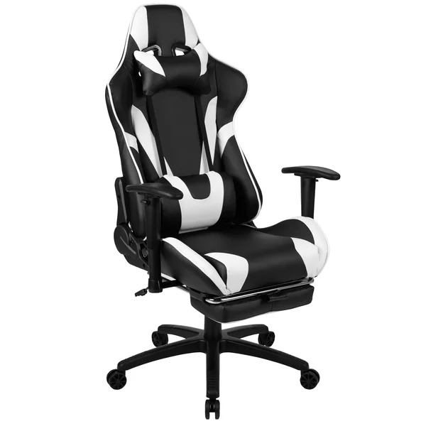 Flash Furniture Black Gaming Desk and Black Footrest Reclining Gaming Chair Set with Cup Holder - Headphone Hook & 2 Wire Man
