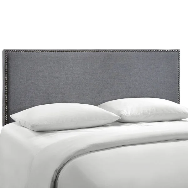 Modern Contemporary Queen Size Nailhead Upholstered Headboard - Grey Fabric