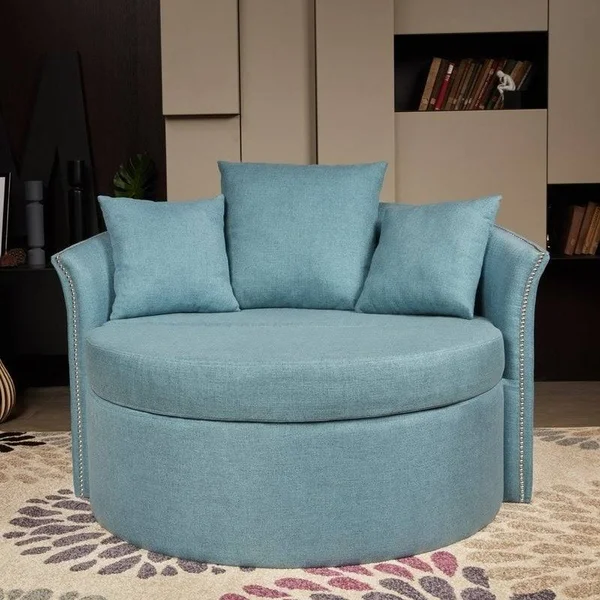 LOKATSE Indoor Accent Upholstery Circular Round Shape Loveseat with Cushions and Pillows - Industrial Gray