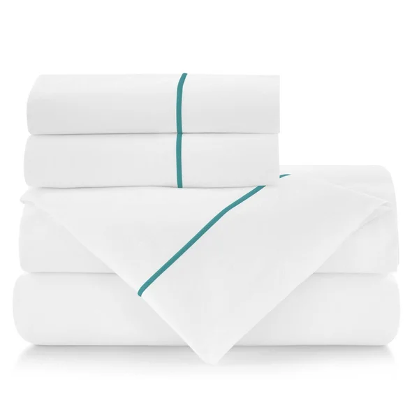 Peacock Alley Aqua Boutique Embroidered Percale Sheet Set -Split King