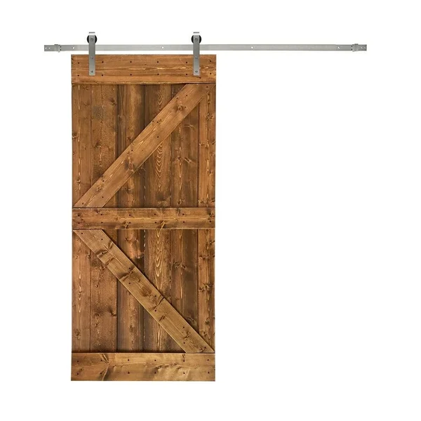 CALHOME K Series 30 in. x 84 in. Solid Weather Gray Stained Knotty Pine Wood Interior Sliding Barn Door with Hardware Kit