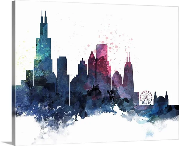 Chicago Watercolor Cityscape II, Canvas Wall Art, 30x24, Great Big Canvas