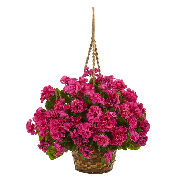 Nearly Natural Geranium Hanging Basket Artificial Plant UV Resistant (Indoor/Outdoor) White