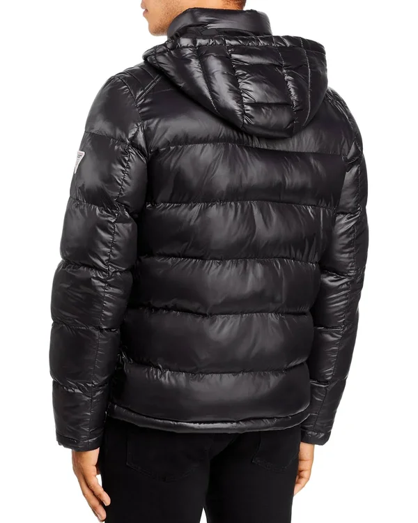 Guess Men's Hooded Puffer Coat - Smoke