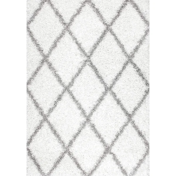 Porch & den Williamsburg Havemeyer Moroccan Lattice Shag White Rug - 6&7 x 9&