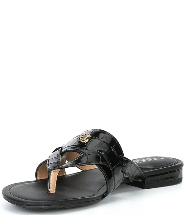 Lauren Ralph Lauren Rosalind Croco Embossed Leather Sandals - 5M