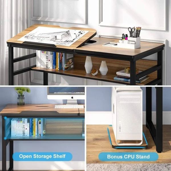 Tribesigns 55 Inches Drafting/Drawing/Painting Desk with Adjustable Tiltable Tabletop, Computer Desk - Black