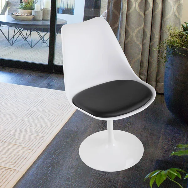 Zipcode Design Swivel Tulip Side Chair for Kitchen and Dining Room Bar with Cushioned Seat and Curved Backrest, White and Black
