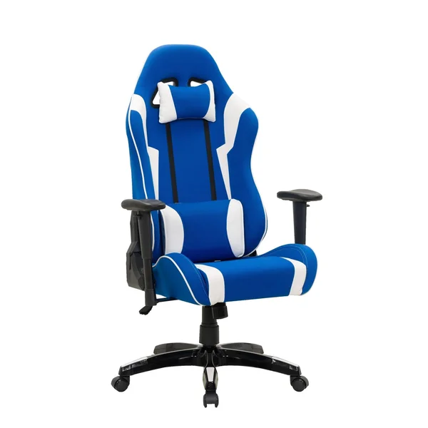 Porch & den Banton Bonded Leather - Fabric, and Mesh High-Back Ergonomic Gaming Chair - White/Blue