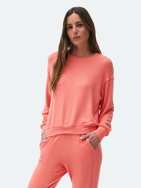 Michael Stars Gigi Crew Neck Top Pullover in Pink - Size XL